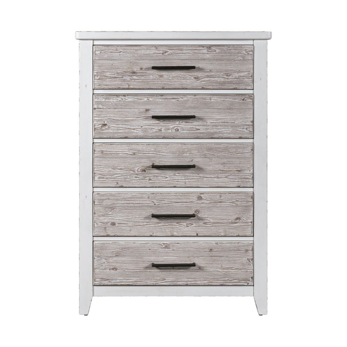 Backroads Drawer Chest in Weathered White/Parchment Brown