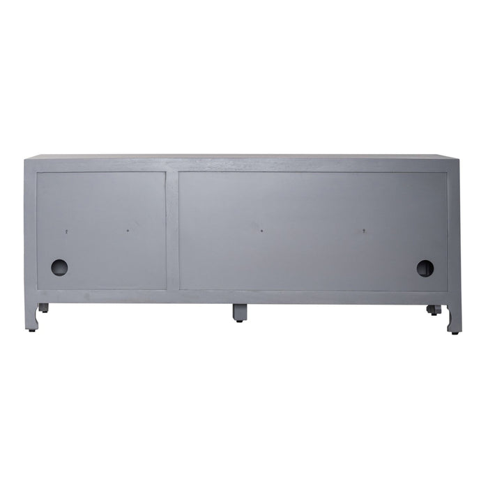 Marisol 65 Inch 3 Door Accent TV Stand in Weathered Honey and Soft Wash Gray