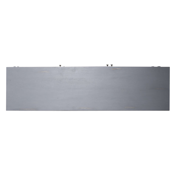 Marisol 65 Inch 3 Door Accent TV Stand in Weathered Honey and Soft Wash Gray