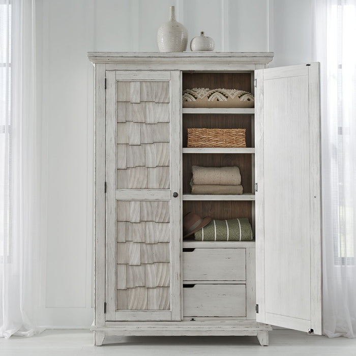 River Place Armoire in Riverstone White and Tobacco