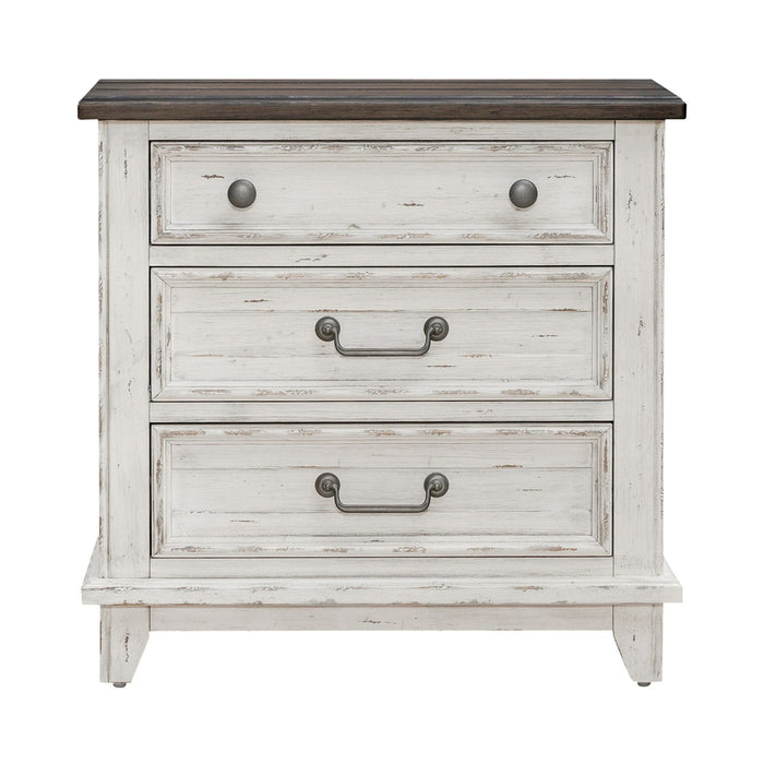River Place 3 Drawer Nightstand with Charging Station in Riverstone White and Tobacco image