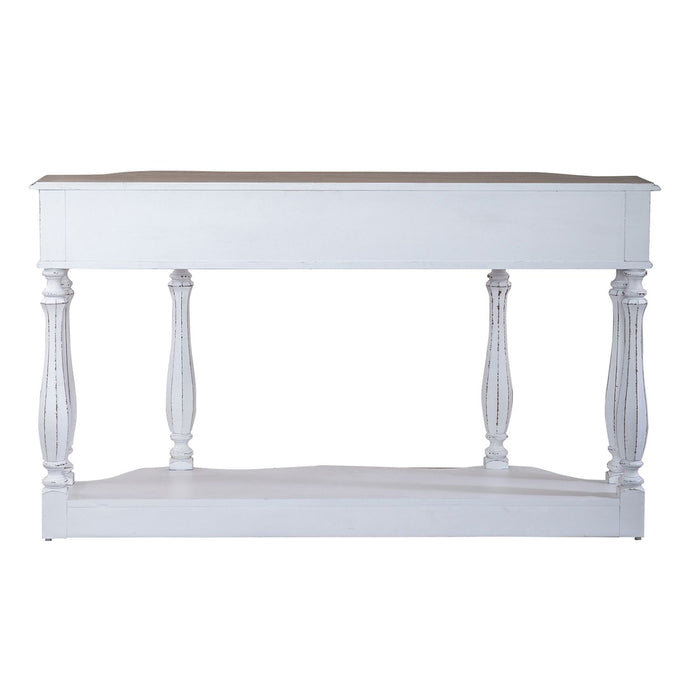 Magnolia Manor 56 Inch Hall Console Table in Antique White Base w/ Weathered Bark Tops