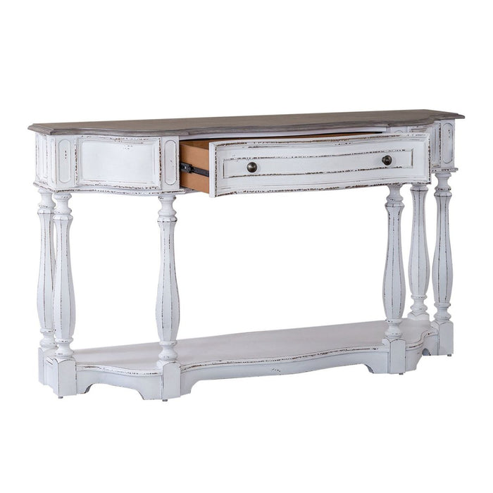Liberty Furniture Magnolia Manor 56 Inch Hall Console Table in Antique White Base w/ Weathered Bark Tops