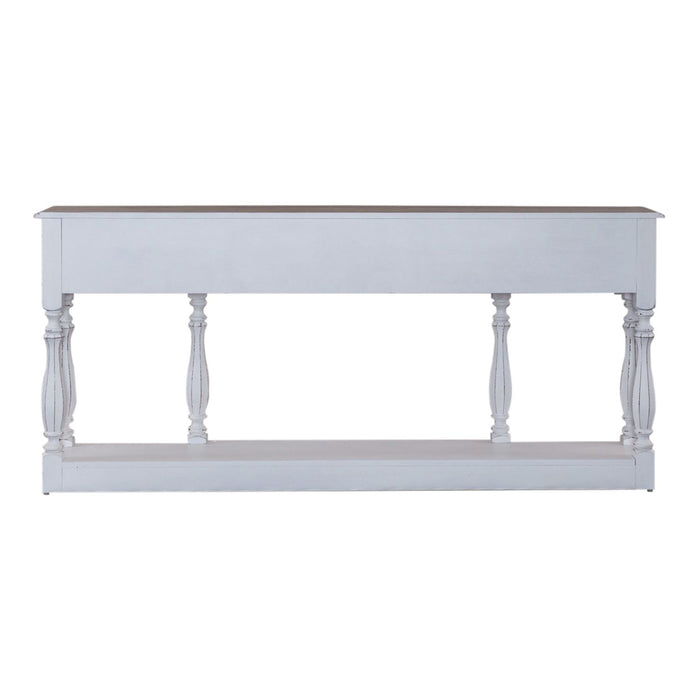 Magnolia Manor 72 Inch Hall Console Table in Antique White Base w/ Weathered Bark Tops