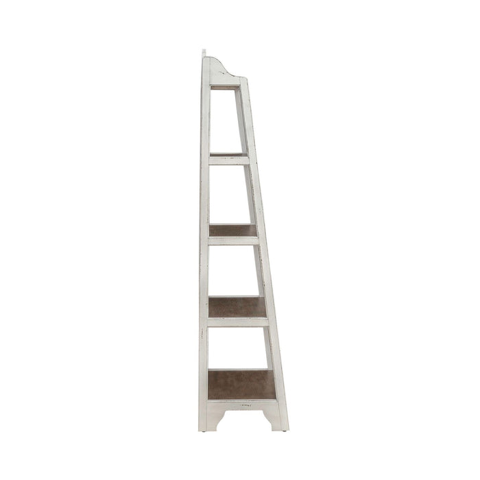 Magnolia Manor Leaning Pier Bookcase in Antique White & Weathered Bark