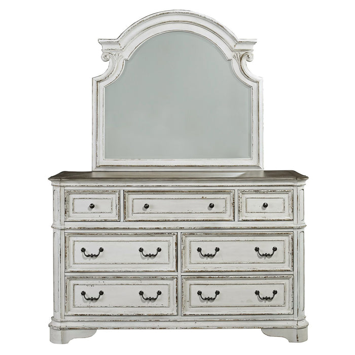 Magnolia Manor King California Upholstered Bed, Dresser & Mirror