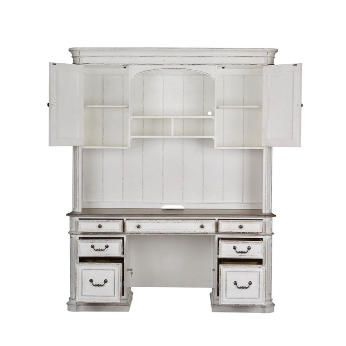Liberty Magnolia Manor Credenza with Hutch in Antique White 244-HOJ-CHS