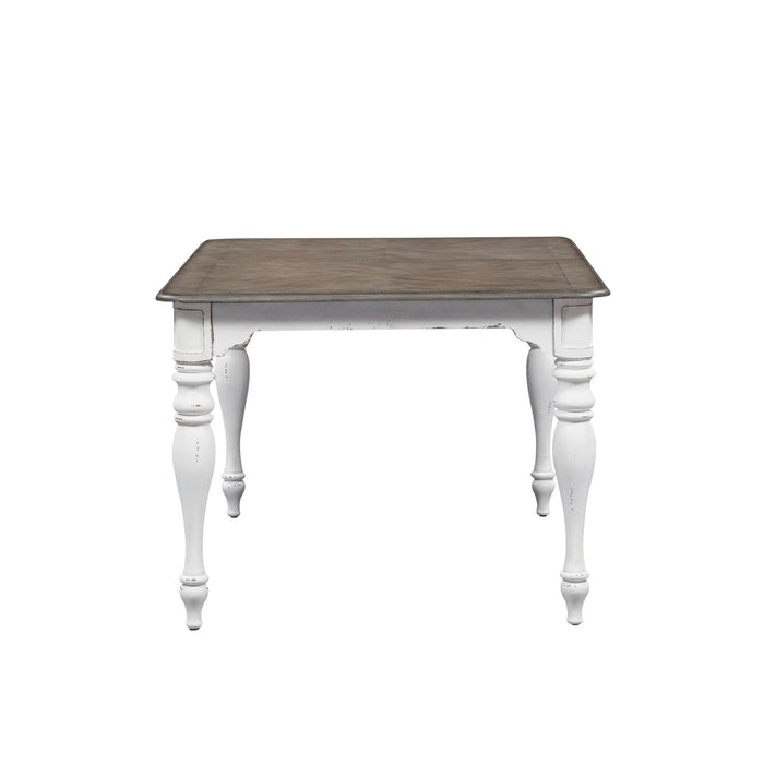 Magnolia Manor Leg Table in Antique White Base w/ Weathered Bark Tops