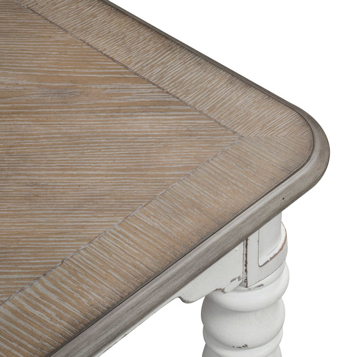Magnolia Manor Leg Table in Antique White Base w/ Weathered Bark Tops