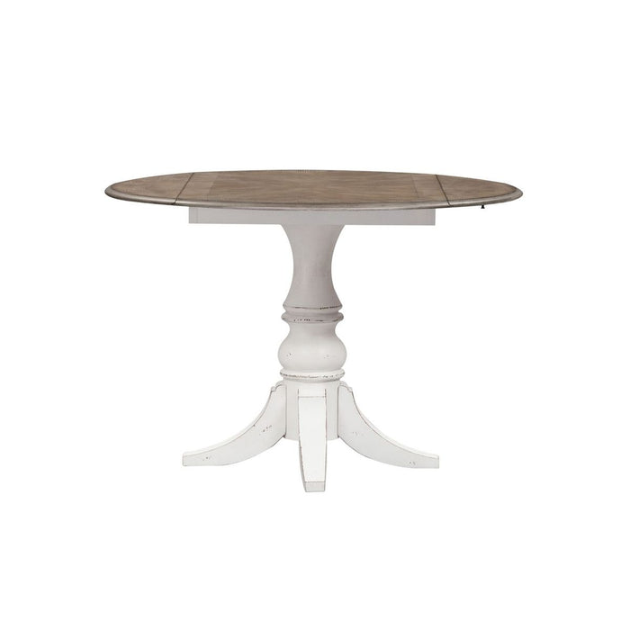 Liberty Furniture Magnolia Manor Drop Leaf Table in Antique White Base w/ Weathered Bark Tops