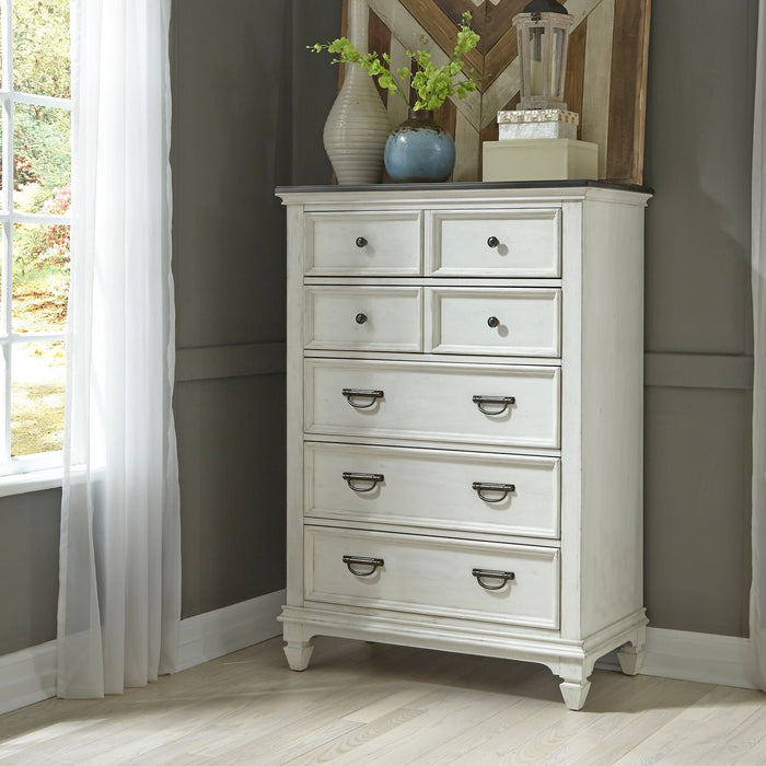 Allyson Park King California Panel Bed, Dresser & Mirror, Chest, Night Stand