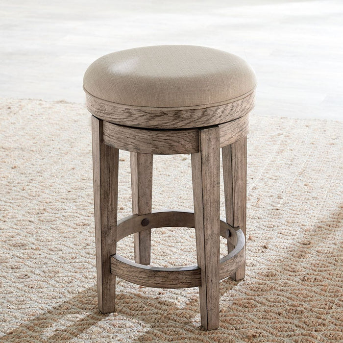 Liberty Furniture City Scape Upholstered Swivel Console Stool in White Oak Veneers