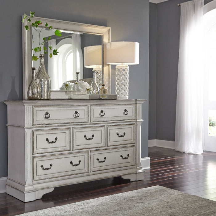 Abbey Park King California Sleigh Bed, Dresser & Mirror, Chest