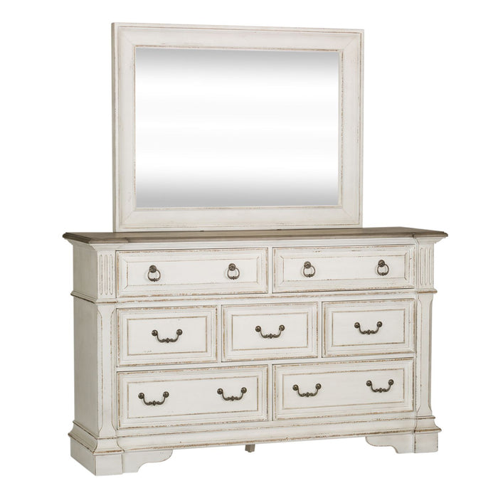 Abbey Park Queen Uph Sleigh Bed, Dresser & Mirror, Chest