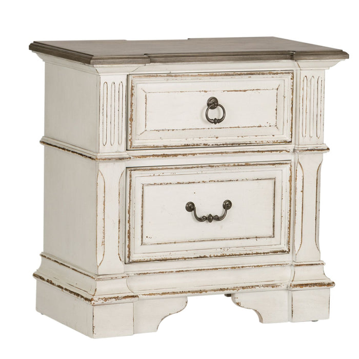 Abbey Park Queen Uph Sleigh Bed, Dresser & Mirror, Chest, Night Stand
