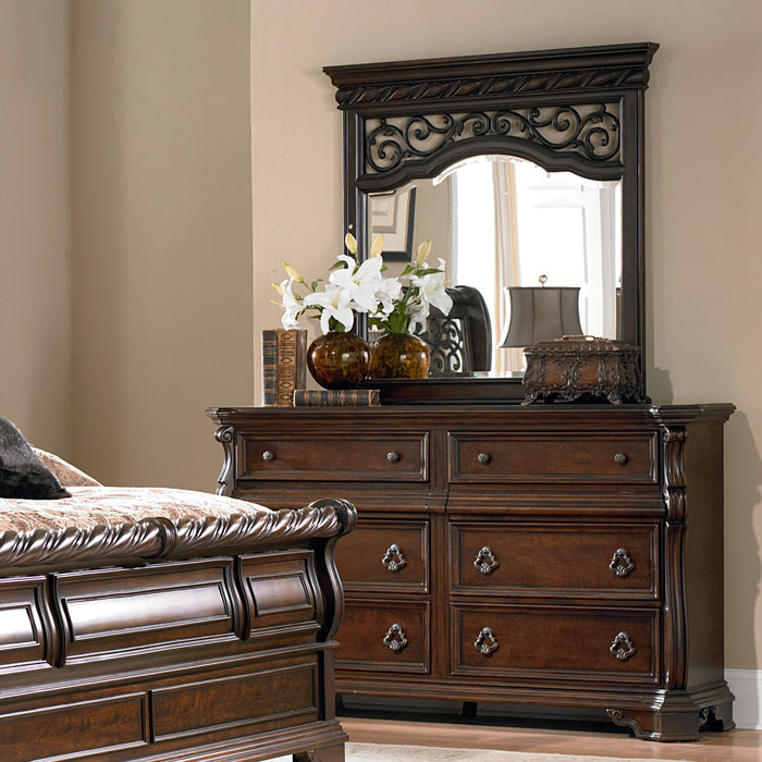 Arbor Place King California Sleigh Bed, Dresser & Mirror