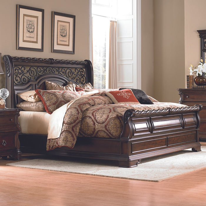Arbor Place King Sleigh Bed, Dresser & Mirror, Chest