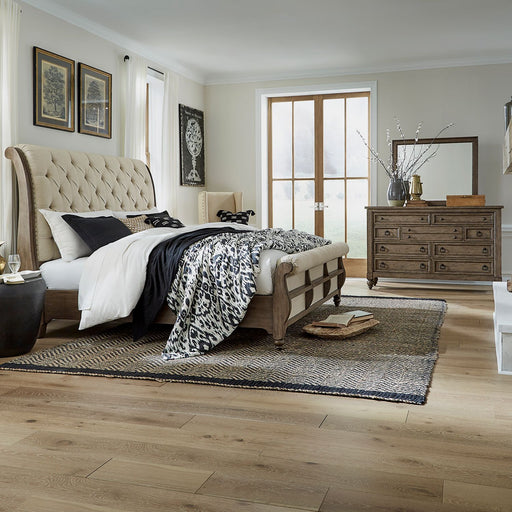 Americana Farmhouse King Sleigh Bed, Dresser & Mirror image