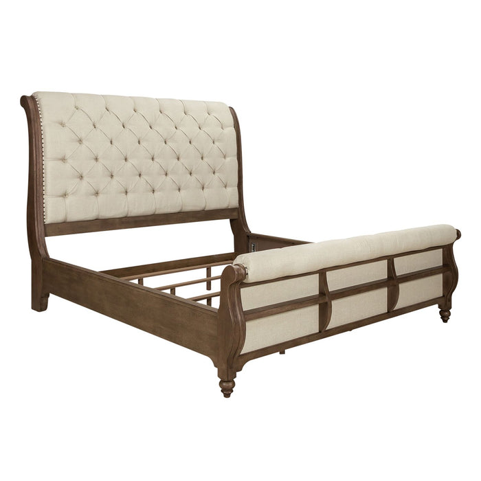 Americana Farmhouse Queen Sleigh Bed, Dresser & Mirror, N/S