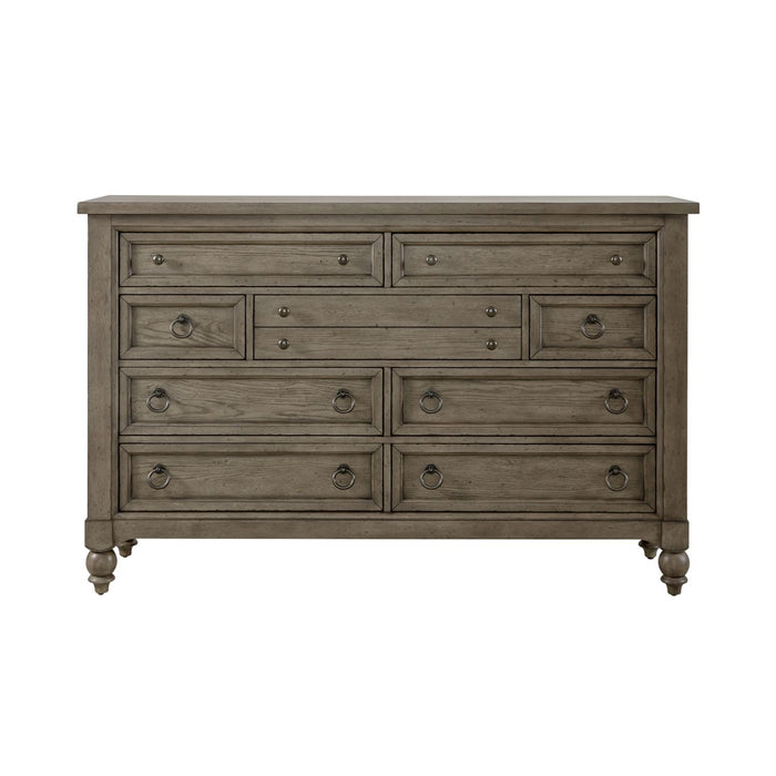 Americana Farmhouse 9 Drawer Dresser in Dusty Taupe and Black