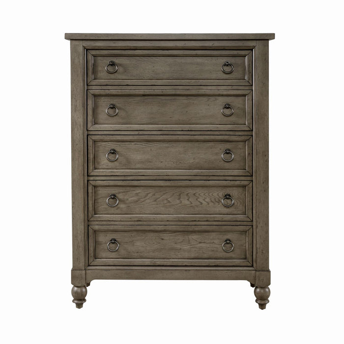 Americana Farmhouse 5 Drawer Chest in Dusty Taupe and Black