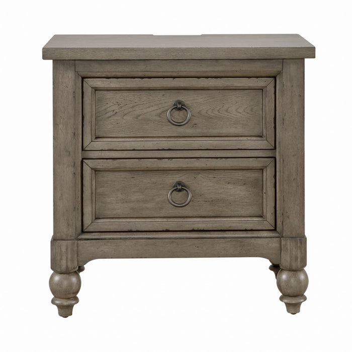 Americana Farmhouse 2 Drawer Nightstand in Dusty Taupe and Black