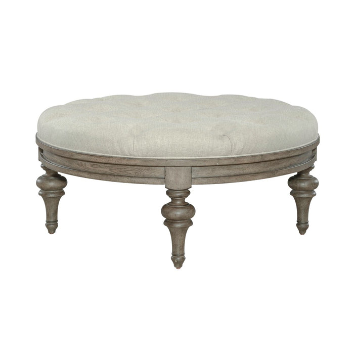 Americana Farmhouse Round Cocktail Ottoman in Dusty Taupe image