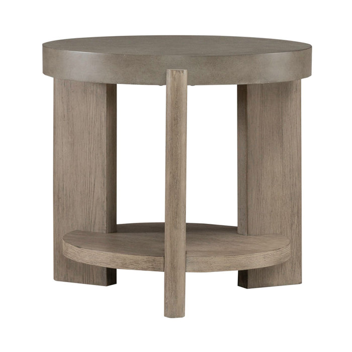 Affinity Round End Table in Dusty Taupe with Concrete Top
