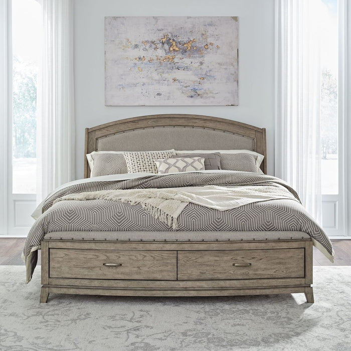 Liberty Furniture Avalon Queen Upholstered Storage Bed in Burnished Beige