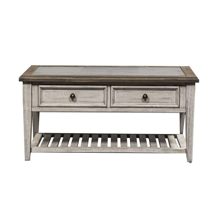 Heartland Rect Ceiling Tile Cocktail Table in Antique White