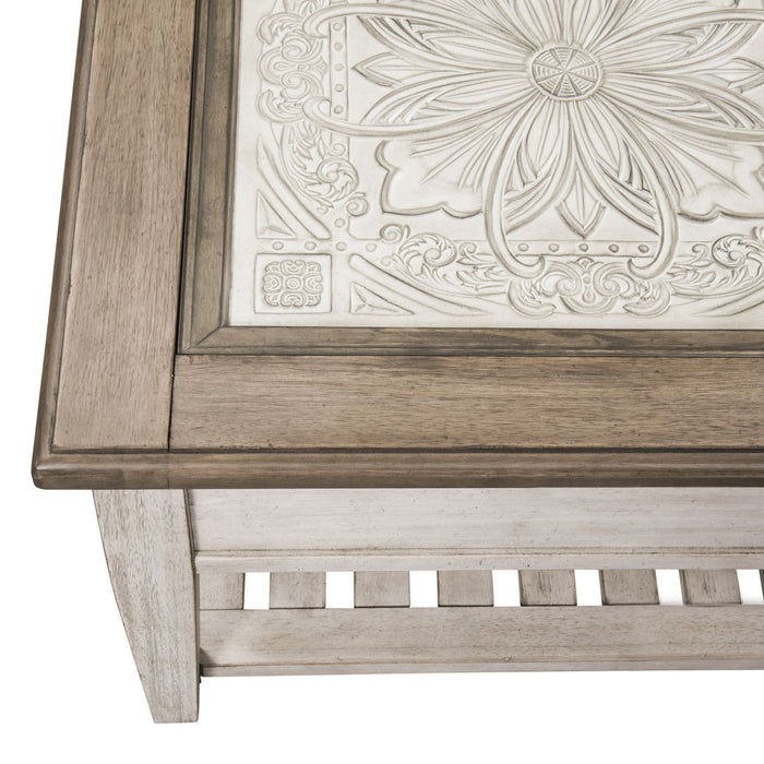 Heartland Rect Ceiling Tile Cocktail Table in Antique White