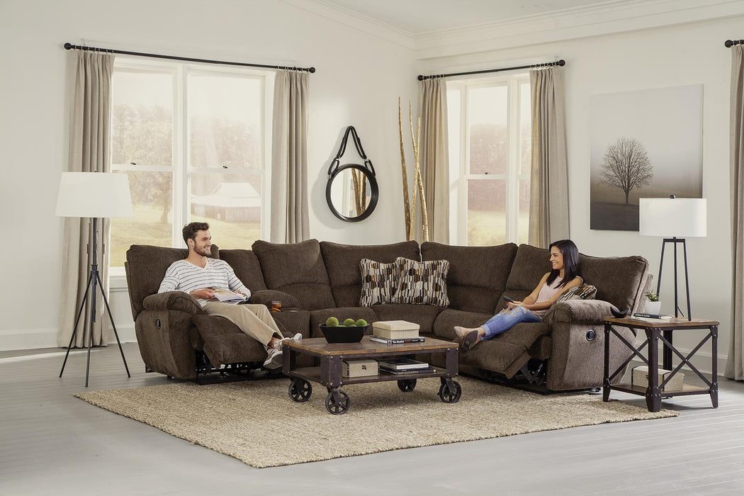 Catnapper Elliott 2pc Lay Flat Reclining Sectional in Chocolate