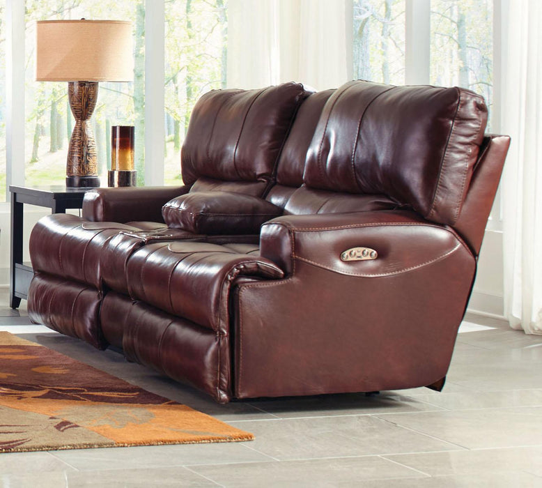 Catnapper Wembley Lay Flat Reclining Console Loveseat in Walnut