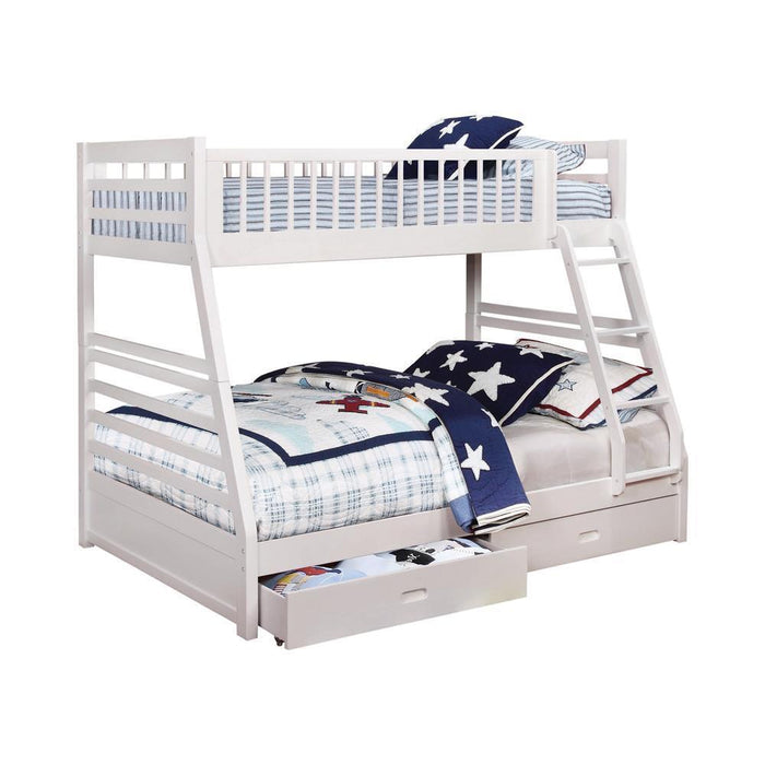Ashton Twin Over Full 2-drawer Bunk Bed Cappuccino, White, Navy, Honey, & Brown
