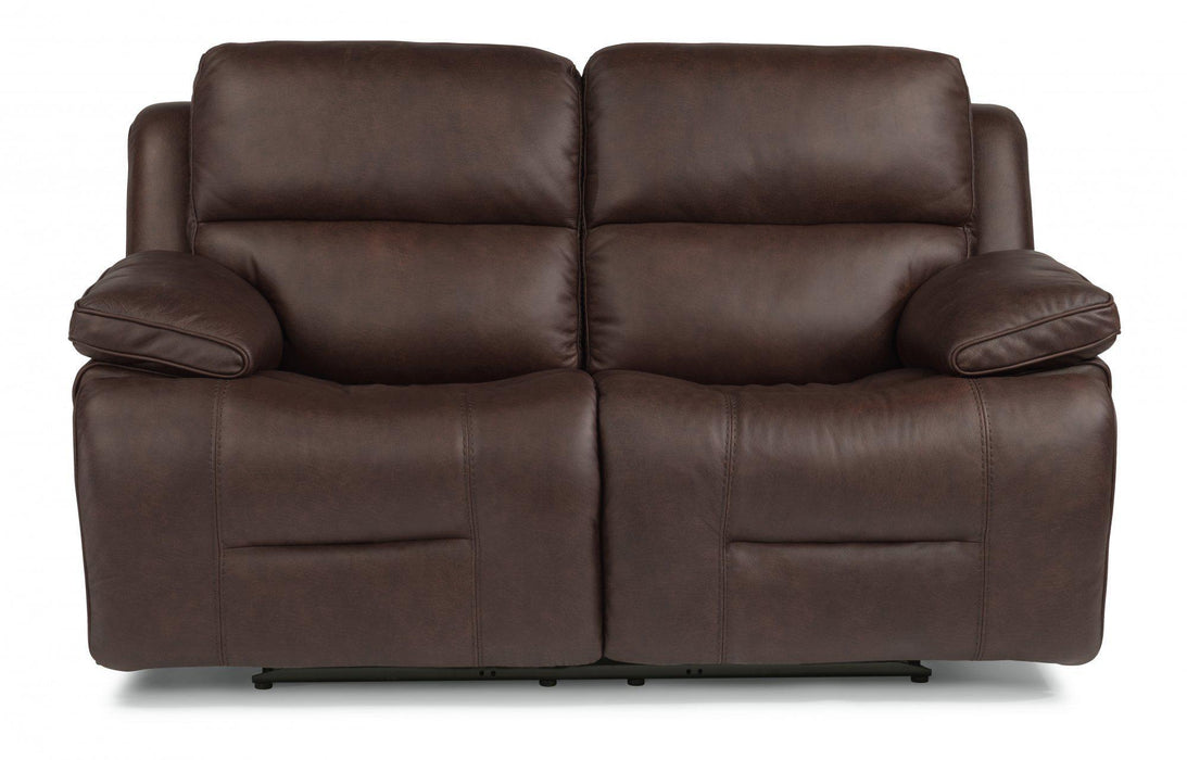 Flexsteel Latitudes Apollo Leather Power Reclining Loveseat w/Power Headrests in Brown