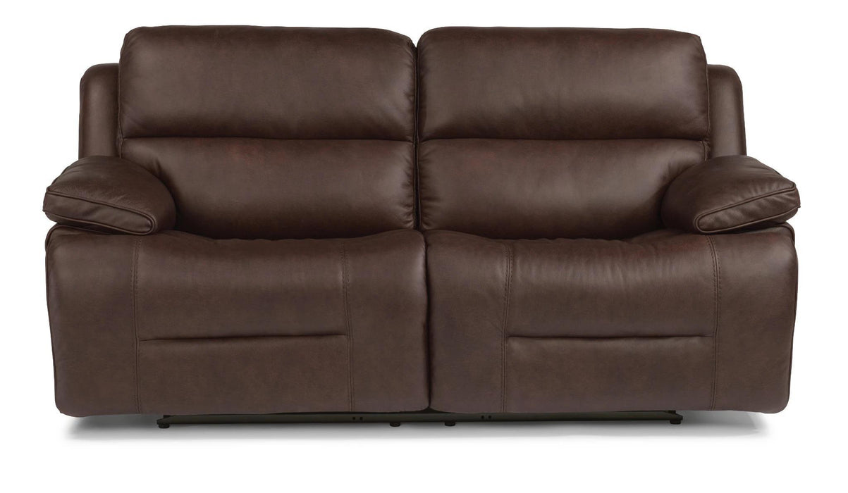 Flexsteel Latitudes Apollo Leather Power Reclining Sofa w/Power Headrests in Brown