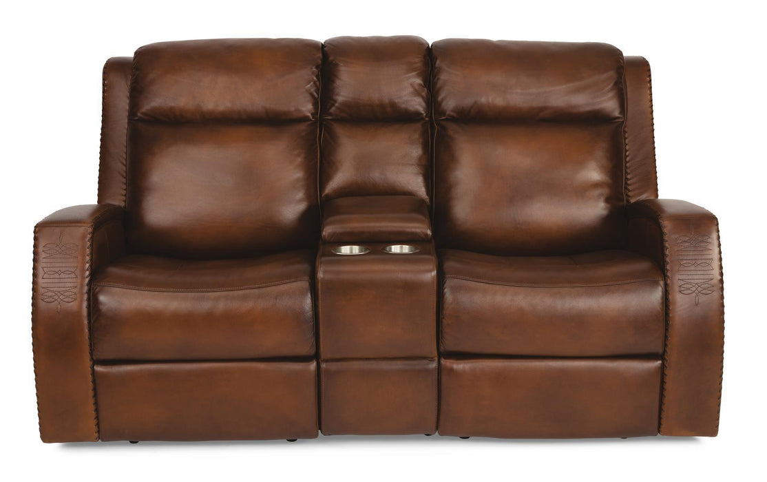 Flexsteel Latitudes Mustang Leather Power Reclining Loveseat w/Console & Power Headrests
